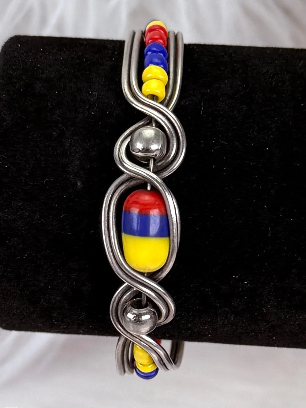 Vintage Silvertone, colorful costume, small cuff bracelet